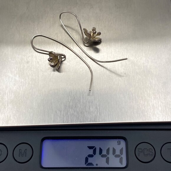 Sterling Silver Flower Drop Earrings 1.75" 2.4 g Artisan Tested Delicate Boho - Picture 3 of 8